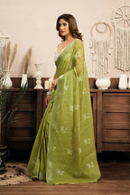Vastranavya Mehendi Digital Printed Linen Ready To Wear Designer Saree with Unstitched Blouse - Distacart