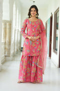 Joban Fashion Pink Chinnon Embroidery Sequence Work Readymade Kurta Set - Distacart
