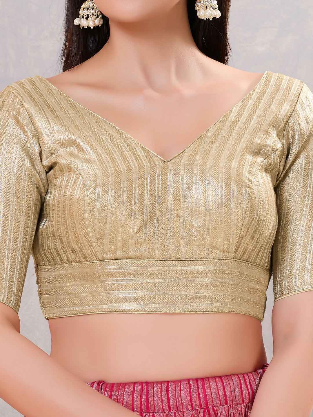 Joban Fashion Women Jacquard Light-Gold Stitched Blouse