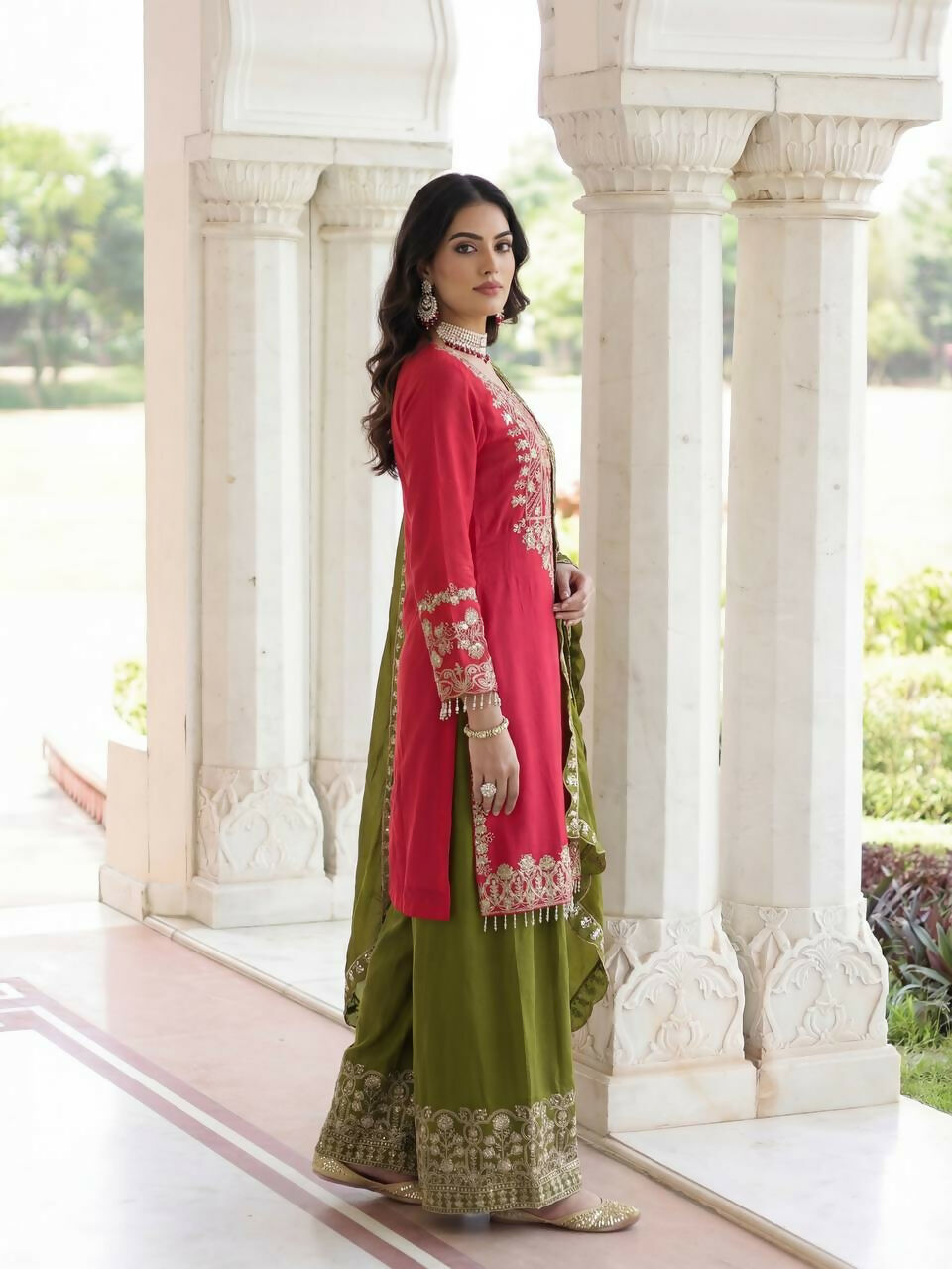 Joban Fashion Pink Silk Embroidered Sharara Set - Distacart