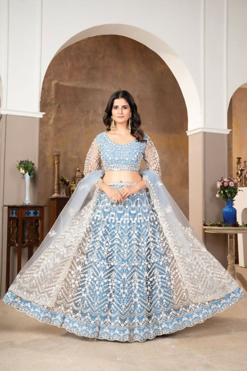 Eilara Praiseworthy Sky Blue Embroidered Lehenga Choli