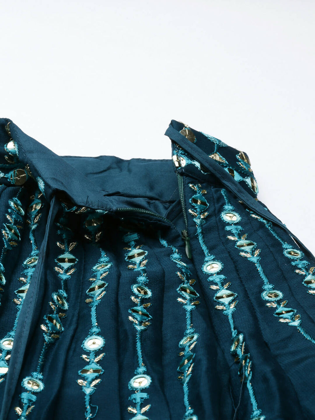 House of Panchhi Women Teal Georgette Sequins Work Lehenga & Blouse with Dupatta