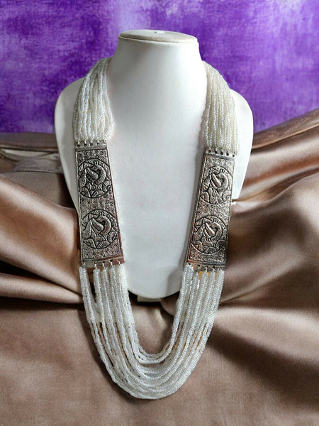 Inhanns Saree Shobha Statement Necklace - White Necklace