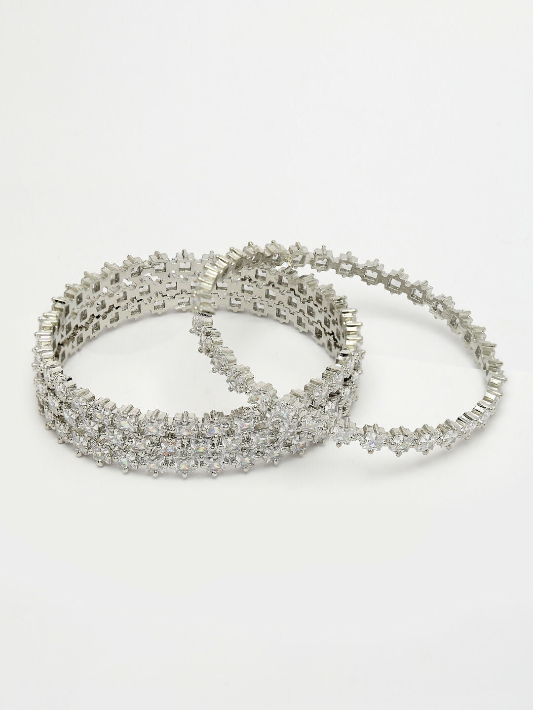 NVR Women's Set of 4 Silver-Plated CZ Stone-Studded Handcrafted Bangles - Distacart