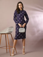 Myshka Women's Navy Blue Printed Round Neck Party Top With Skirt Co-ord set