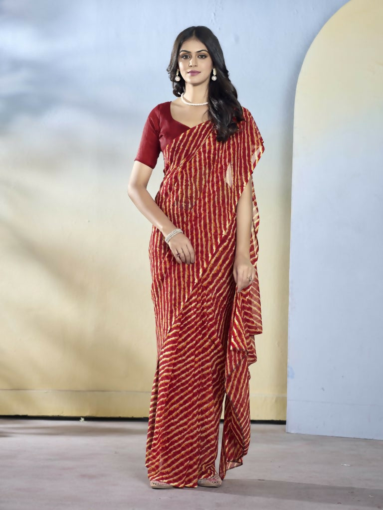 Maroon Georgette Designer Printed Ready to Wear Saree - Samyana