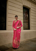 Dark Pink Weavead Thread & Zari Work, Handloom Weaving Banarasi Satin Silk Saree - Rajtex Kronicle Silk