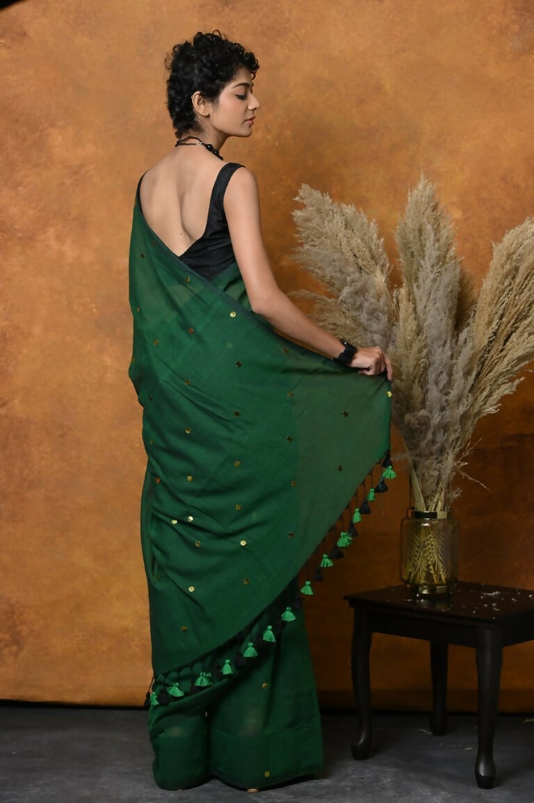 Very Much Indian Pure Mul Cotton Handloom Saree - Green - Distacart
