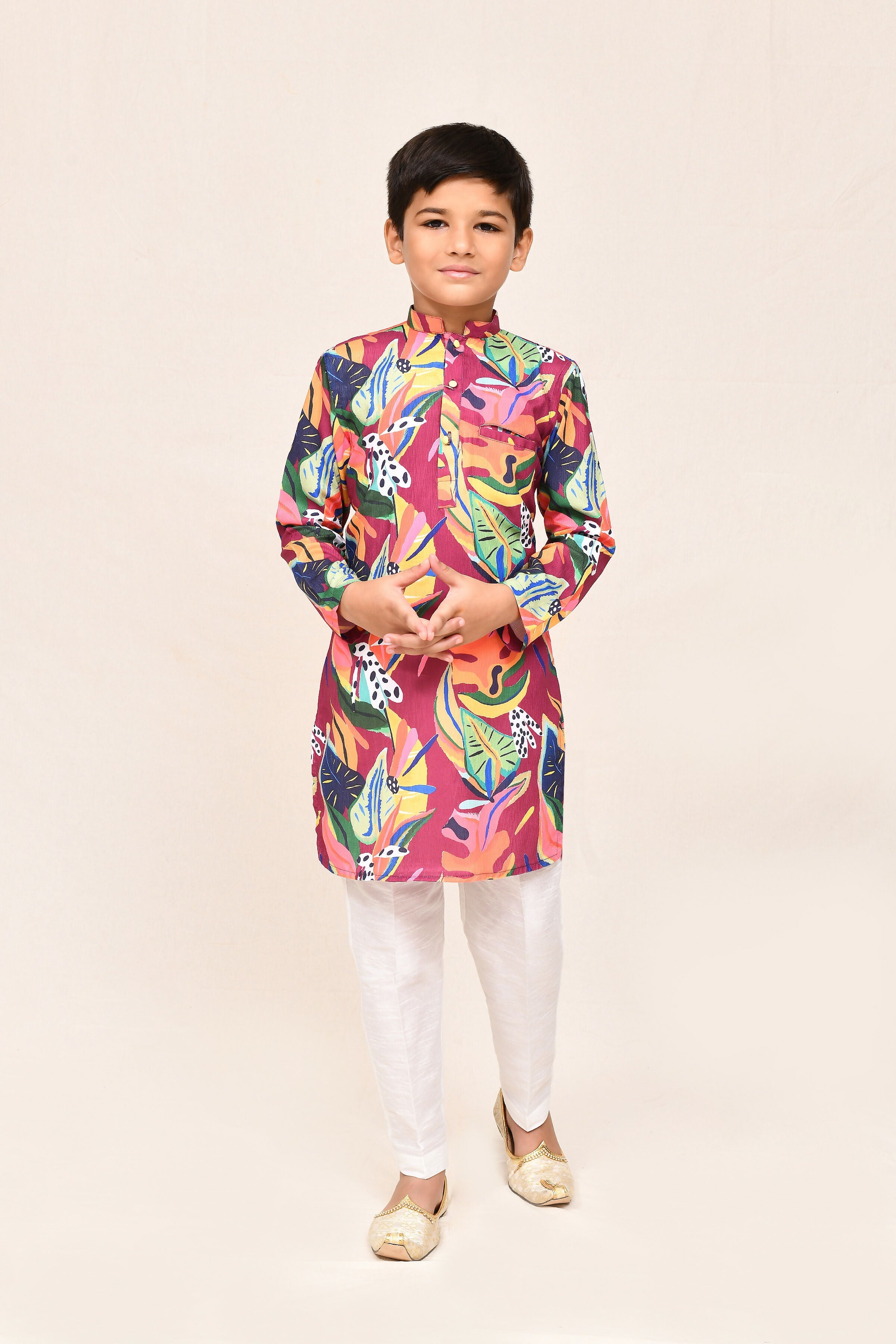 Joban Fashion Cotton Silk Multicolor Kurta With Straight Fit Pant