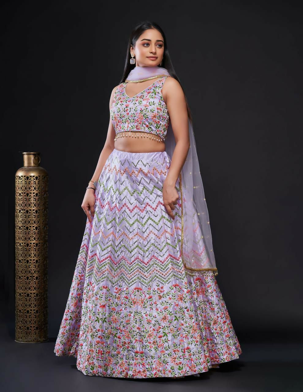 Jyoti Fashion Women's Light Purple Heavy Satin Silk Sequins with Thread Embroidered Designer Lehenga Choli Set