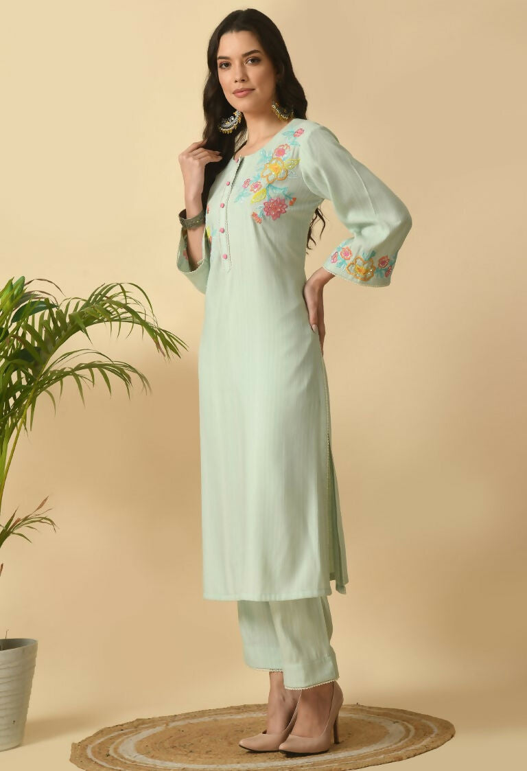 Joban Fashion L.Green Cotton Rayon Kurta Set