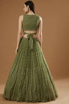 Jyoti Fashion Glamorous Olive Green Zari and Thread Embroidered Georgette Lehenga Choli with Dupatta