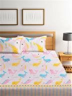 Home Sizzler Pink & White Cartoon Characters 210 TC Single Bedsheet with 1 Pillow Covers