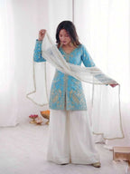 Teeya Creation Blue And White Color Fendy Silk Embroidery Work Wedding Wear Salwar Suit - Distacart
