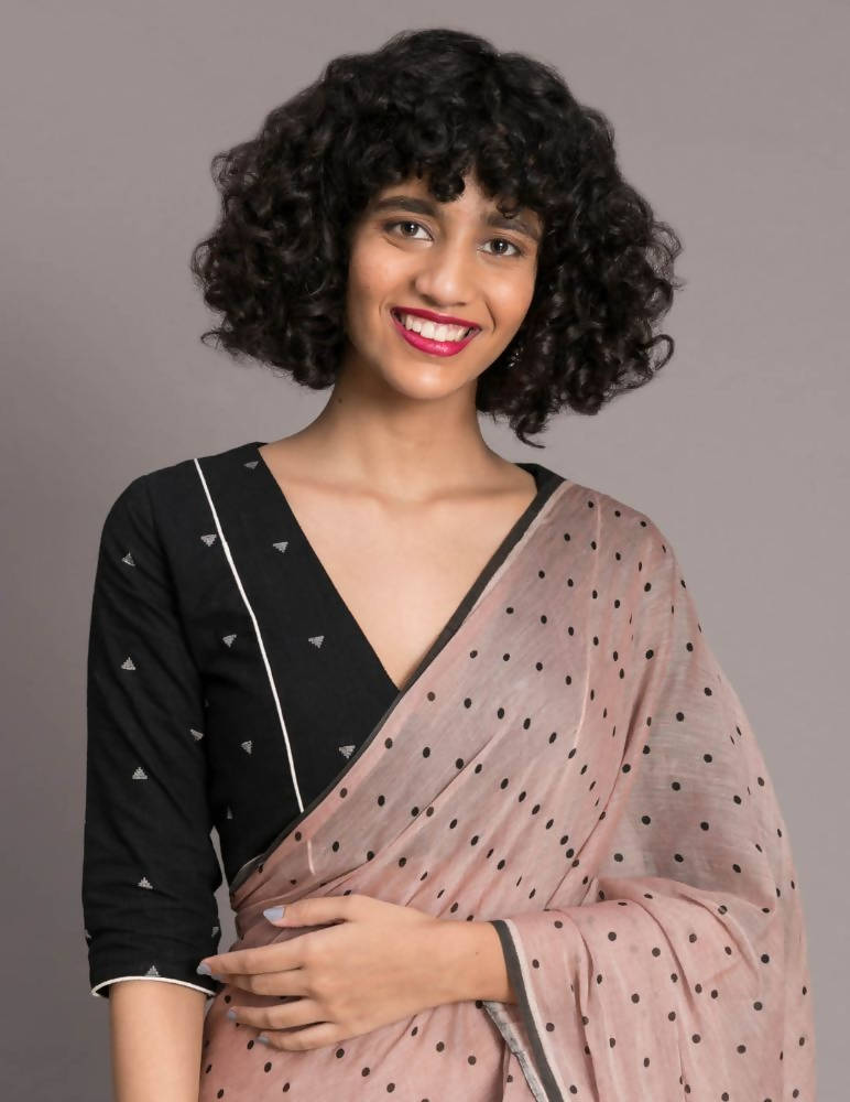 Suta Brown Black Polka Dots Printed Pure Cotton Saree - Distacart