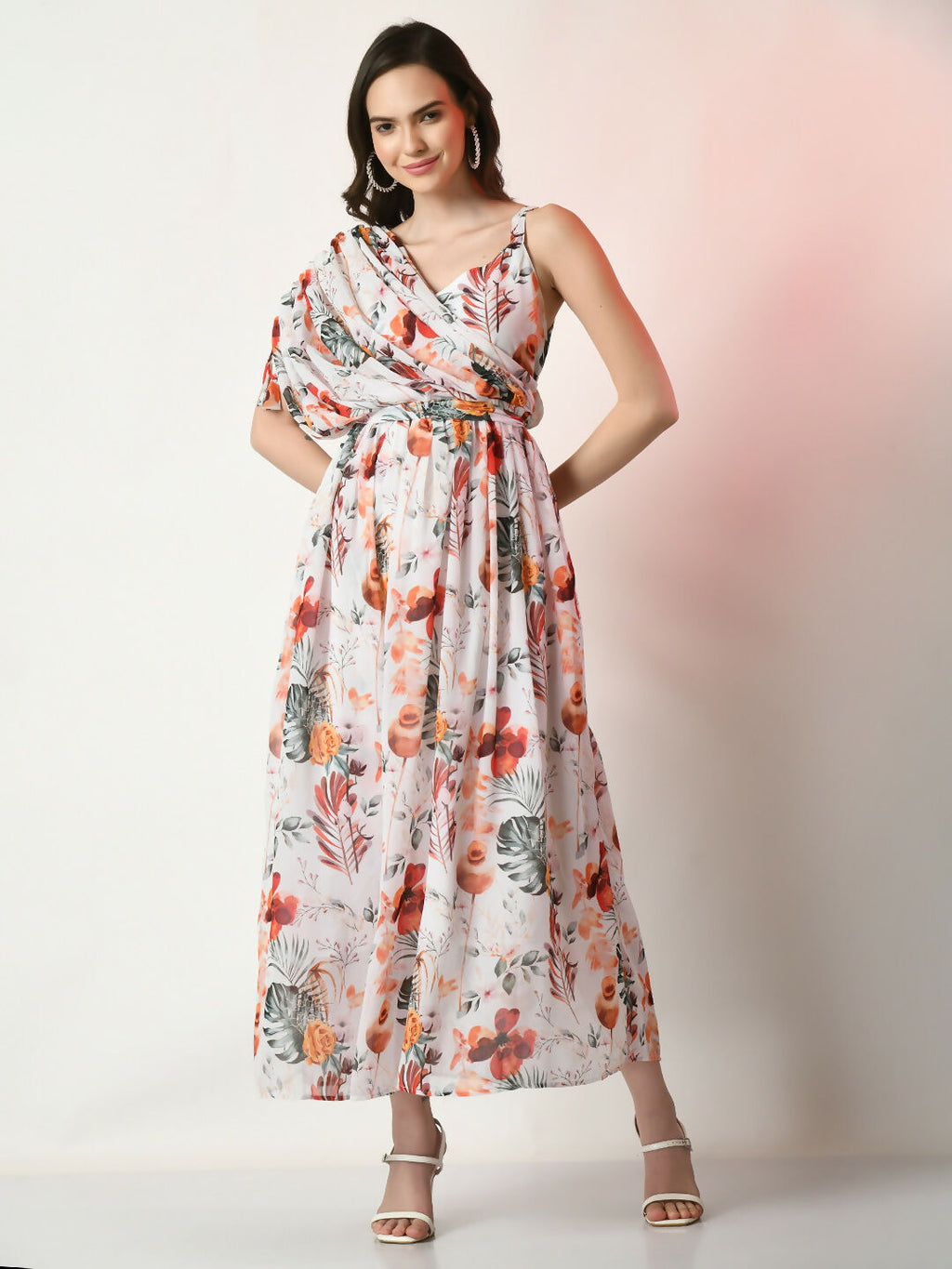 Myshka Women's White Printed Dress - Distacart