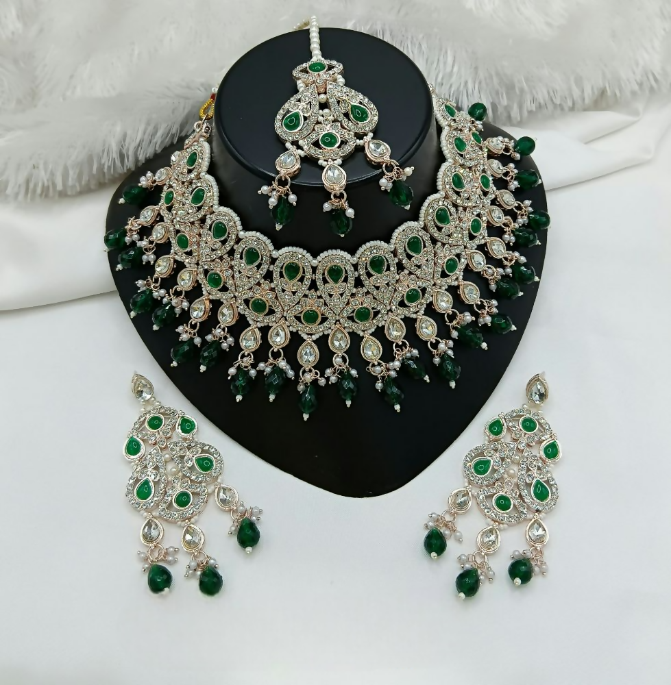 Joban Fashion Ruby Color Stone Work Necklace Set