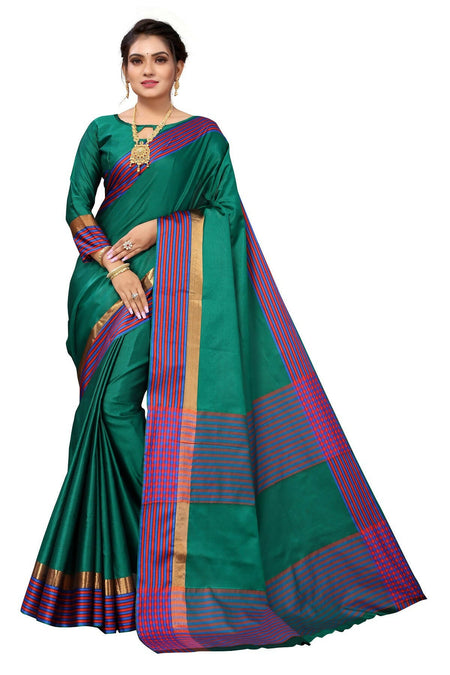 Vamika Ethnic Fire Green Cotton Silk Saree