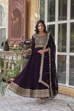 Joban Fashion Wine Georgette Sequence Embroidery Work Kurta Set - Distacart
