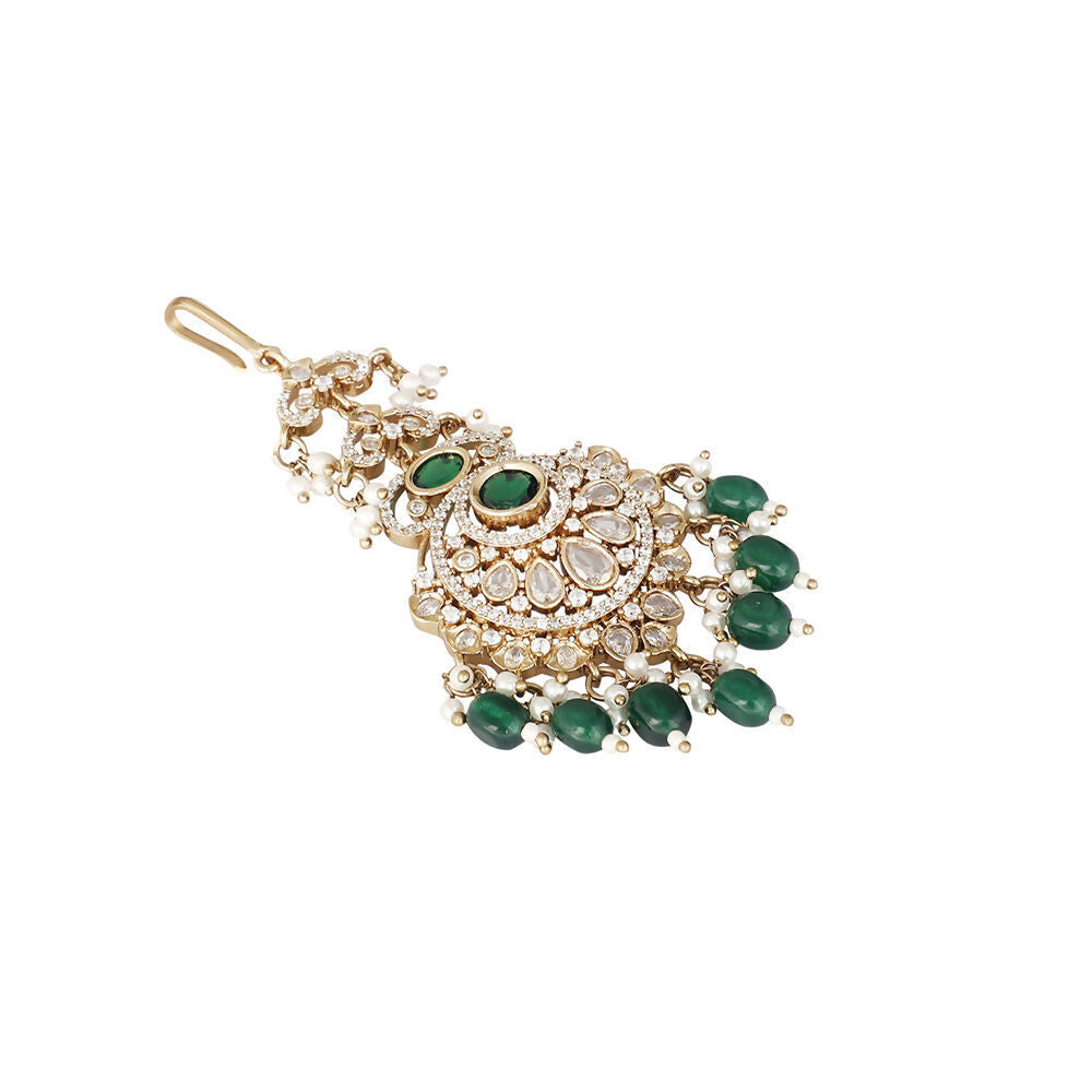 Nuyug 18K Gold Plated Ethereal Green Stone Maang Tikka - Distacart