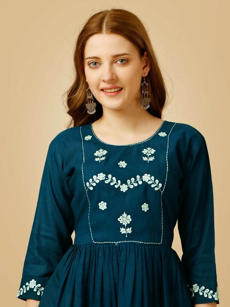 Jyoti Fashion Women's Blue Viscose Rayon Embroidered Casual Top