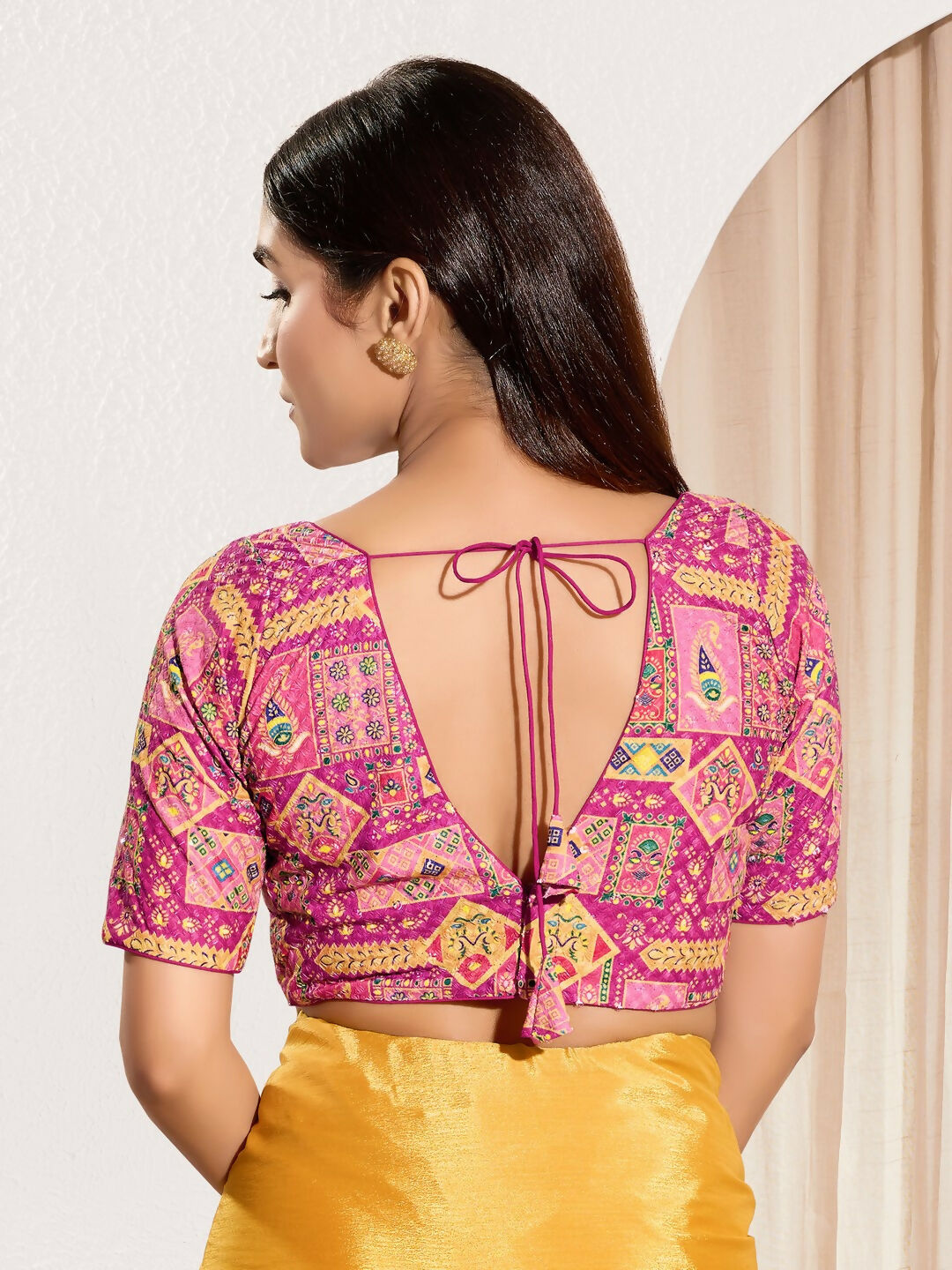 Joban Fashion Pink Viscose Rayon Padded Blouse With V Neck Elbow Sleeves - Distacart