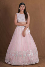 Pink Zari Foil Mirror Embroidery Work Lehenga Choli With Dupatta - Jihu Culture