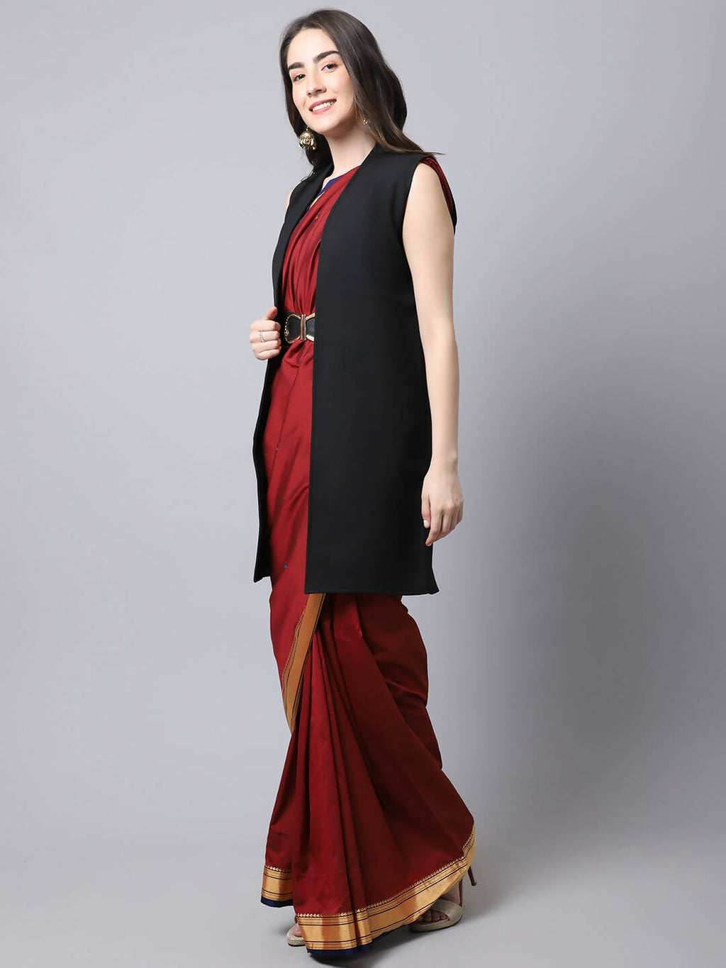 Even Apparels Black Polywool Open Front Women's Long Coat - Distacart