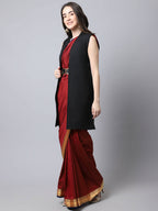 Even Apparels Black Polywool Open Front Women's Long Coat - Distacart