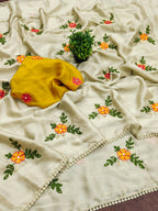 Teeya Creation Cream Rangoli Silk Embroidery Work Party Wear Designer Saree - Distacart