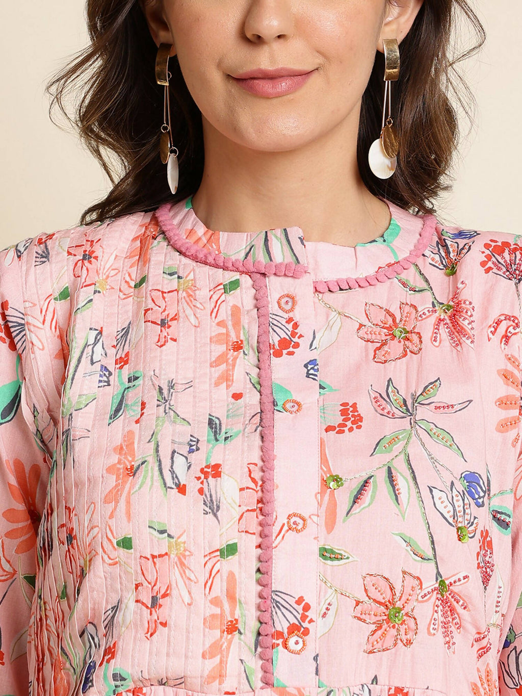 Pink Cotton Floral Printed Dress - Nandani - Distacart