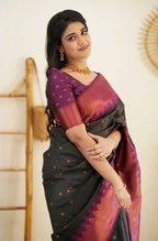 DEIANA'S Beautiful Designer Golden zari Soft Lichi Silk Saree - Black