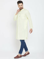 Even Apparels Yellow Color Men's Pure Cotton Kurta With Band Collar - Distacart