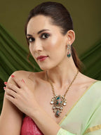 Kundan Antique Finish Floral Earrings and Necklace set - Ruby Raang