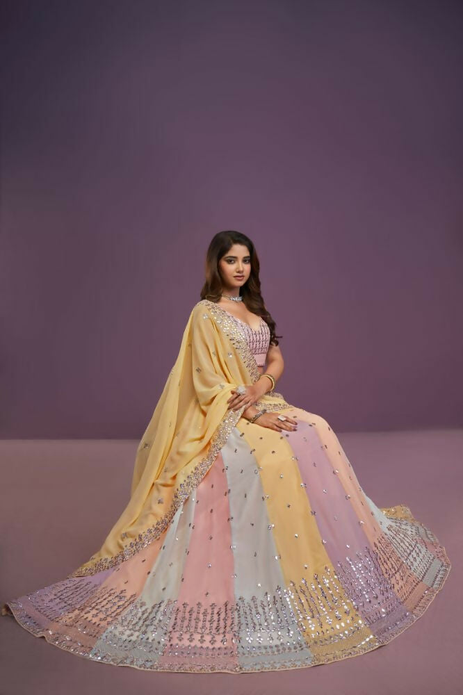 Multicolor Georgette Sequence ,Gota Patti Embroidery Work Lehenga Choli Set - Jihu Culture