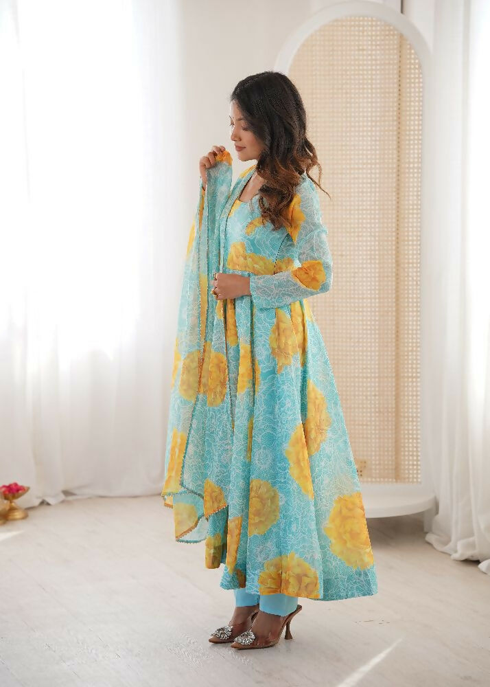 Teeya Creation Multi Color Soft Organza Silk Digital Print Party Wear Gown - Distacart