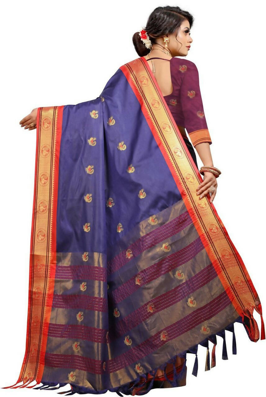 DEIANA'S Beautiful Designer Golden zari Soft Lichi Silk Saree - Purple