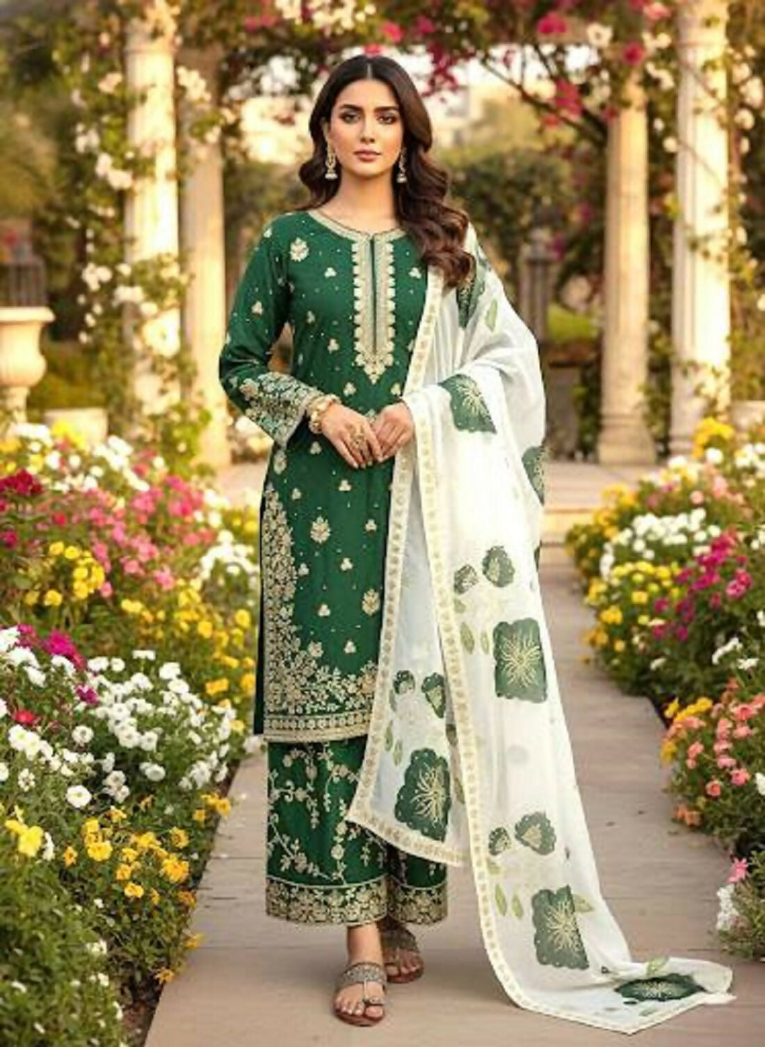 Teeya Creation Green Fendy Silk Beads Work Designer Wedding Wear Salwar Suit - Distacart