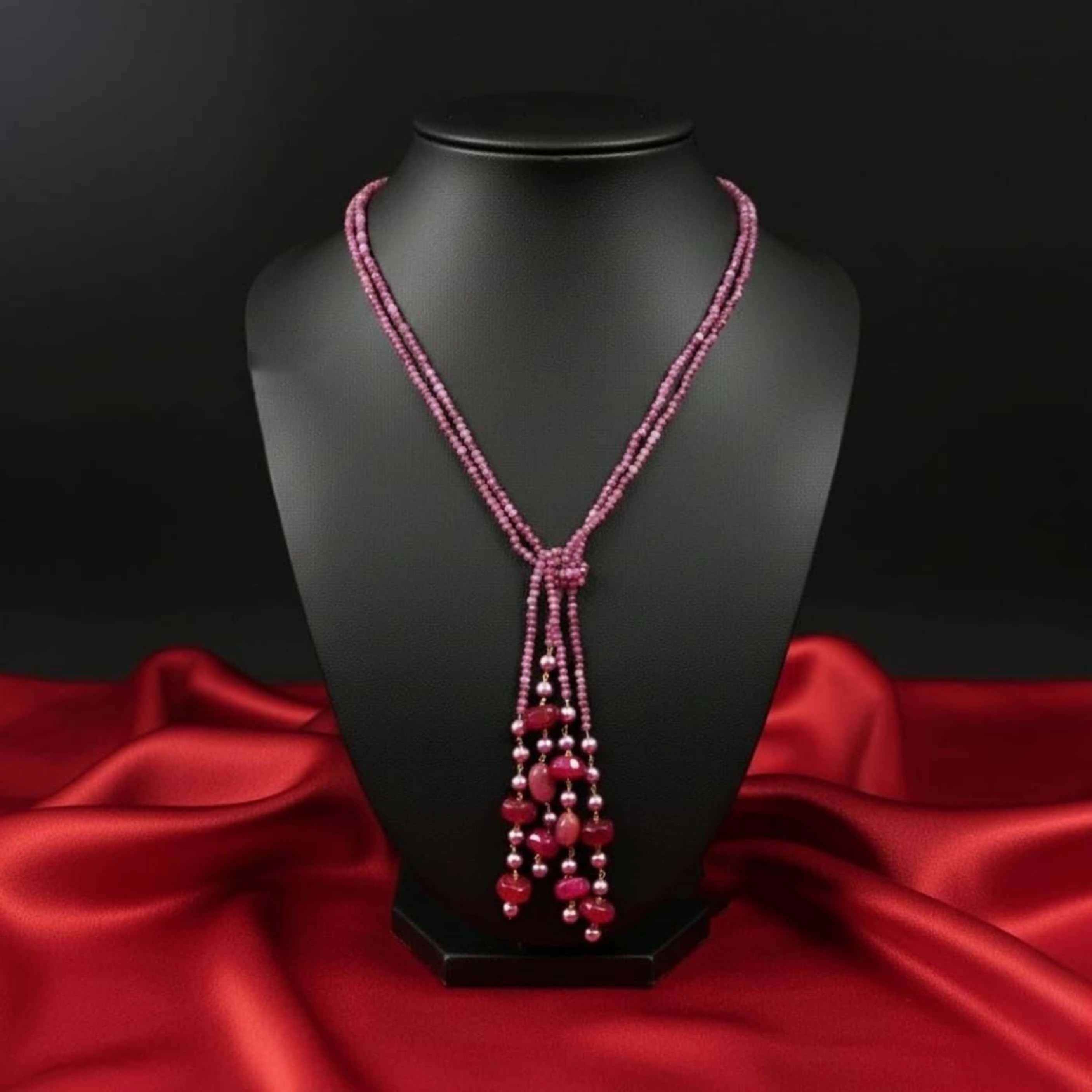Joban Fashion Women Pink Adjustable 2-Line Long Beaded Statement Necklace - Distacart