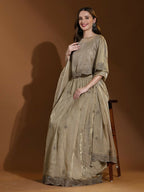 Green Silk Embroidered Poncho Pattern Top & Lehenga with Dupatta - Tanya