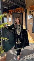 Joban Fashion Black Velvet Sequence Embroidery Work Kurta Set - Distacart