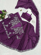 Teeya Creation Wine Color Chinon Silk Wedding Wear Ready To Wear Saree With Koti - Distacart