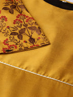 Ahalyaa Women's Mustard Poly Silk Printed Kurta Skirt Set With Dupatta