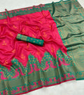 DEIANA'S Beautiful Designer Golden zari Soft Lichi Silk Saree - Red
