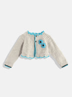 Chutput Kids Woollen Hand Knitted Full Sleeves Cardigan With Short Sleeves Flower Work Dress For Baby Girls - Grey