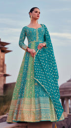 Vastranavya Stunning Turquoise Georgette Embroidered Sequins A Line Anarkali Suit