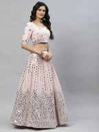 Pink Georgette Paper Mirror Embroidery Work Lehenga Choli with Dupatta - Jivika
