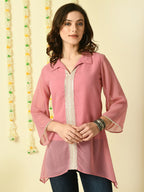 Myshka Women's Pink Embroidered Party Fusion Top