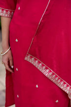 The52 Red Women's Gorgeous Embroidered Rayon Slub Fabric Straight Kurta Pant with Dupatta Set - Distacart