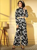 Black Crepe Digital Printed Top With Matching Trouser - Shivani